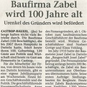  Dattelner Morgenpost, 23. September 2010 - "Baufirma Zabel wird 100 Jahre alt"